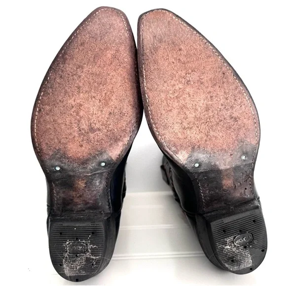 Vintage Cowboy Boots Black Embroidered Genuine Leather - Picture 4 of 5